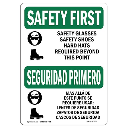Signmission OSHA Sign, Glasses Bilingual, 18in X 12in Rigid Plastic, 18" W, 12" H, Landscape OS-SF-P-1218-L-10870